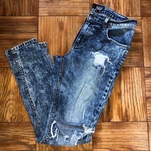 Hand distressed denim